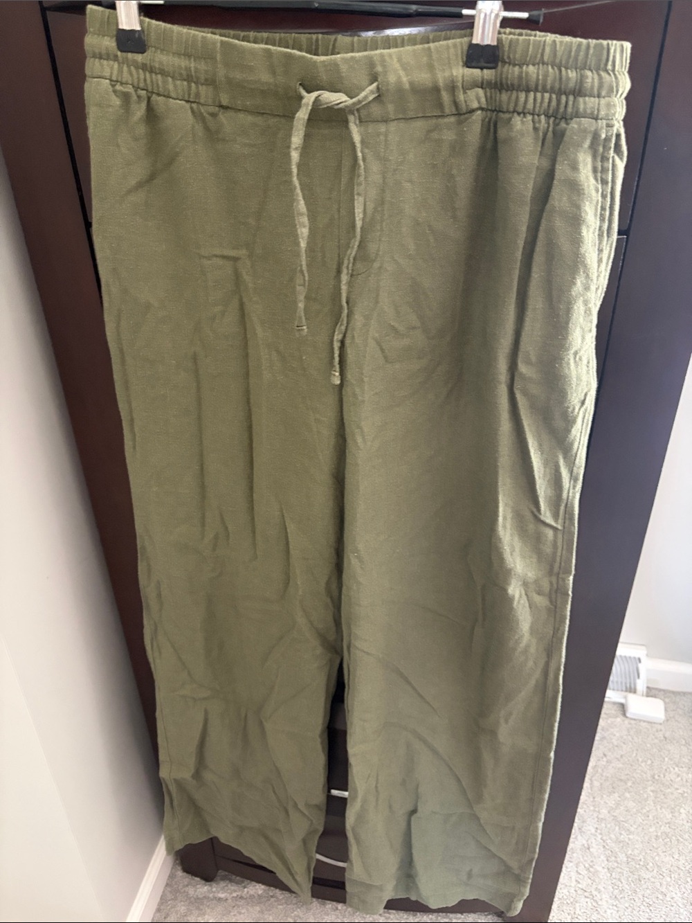Men's Olive Green linen  Drawstring Casual Pants